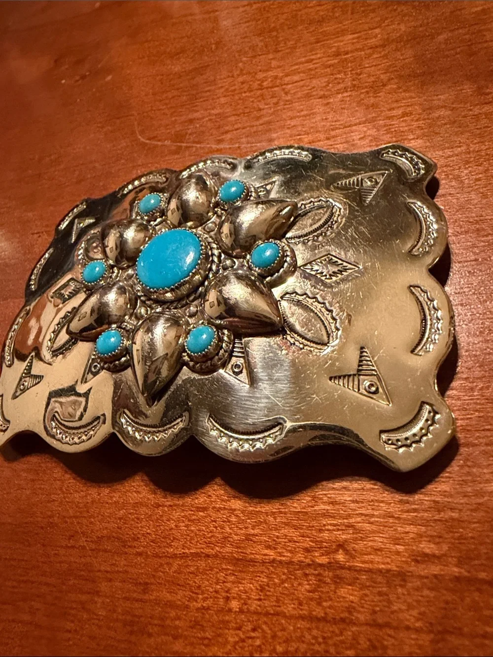 Turquoise Accent Metal Belt Buckle -